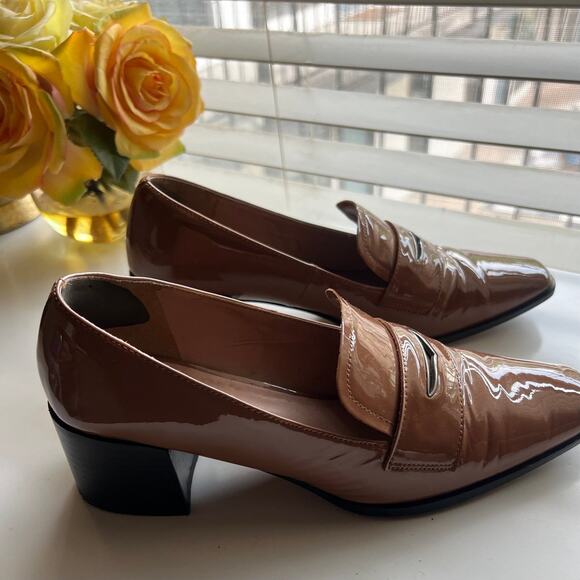 L. Paolo Tan Patent Leather Block Heel Loafers - Size 8.5 - Picture 2 of 6